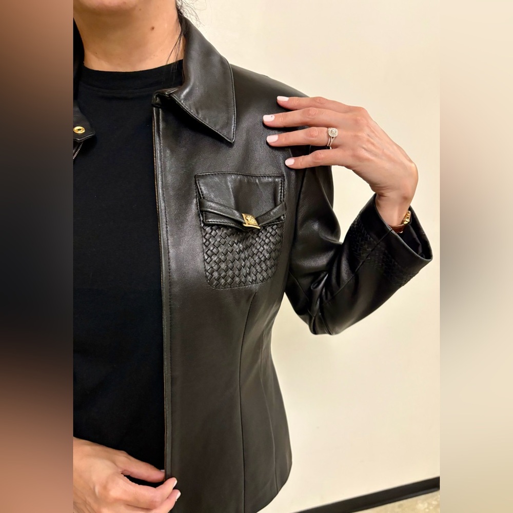 St. John Sport by Marie Gray black leather jacket - Picture 13 of 14